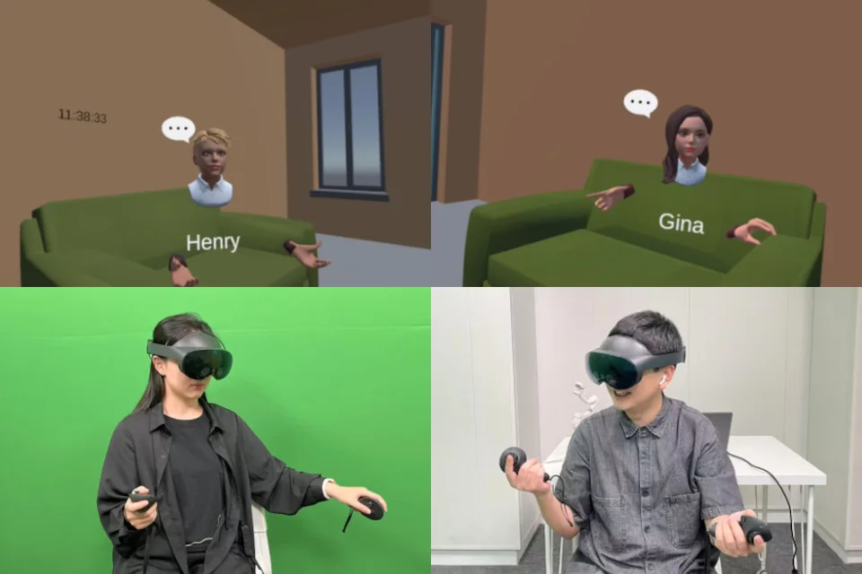 The counsellor (left) and client (right) at different locations meet in the same virtual counselling room.